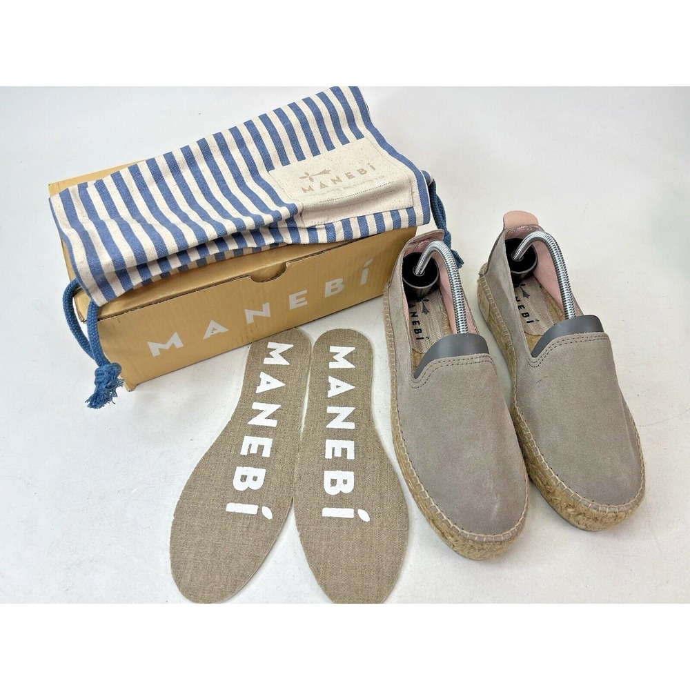 Manebi Hamptons Suede Platform Espadrilles Vintage Taupe Slip On US 7.5 - 8